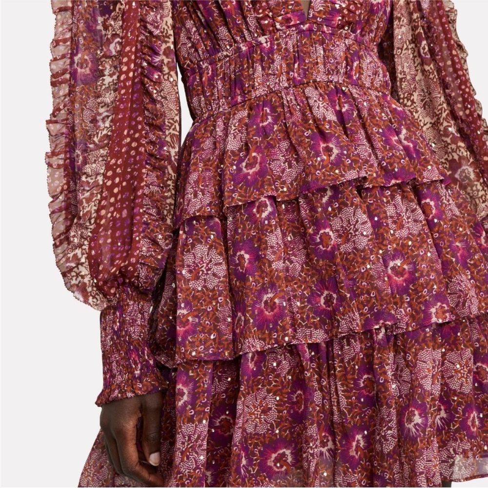 Ulla Johnson Brisa Mini Dress in Claret Patchwork Size 6 - Picture 5 of 15